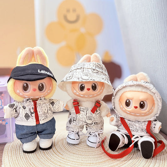 [Clothes only] One, two and three generations Labubu clothes pendant Labubu sitting baby clothes graffiti street sweater set