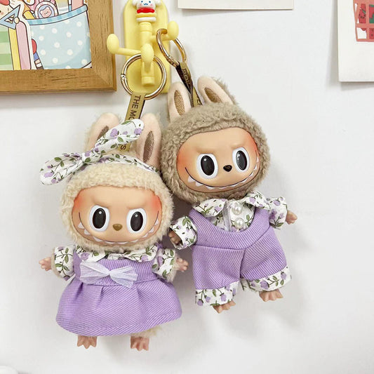[Clothes only] 17cm pendant rabub clothes purple lavender couple suit labubu doll clothes cute