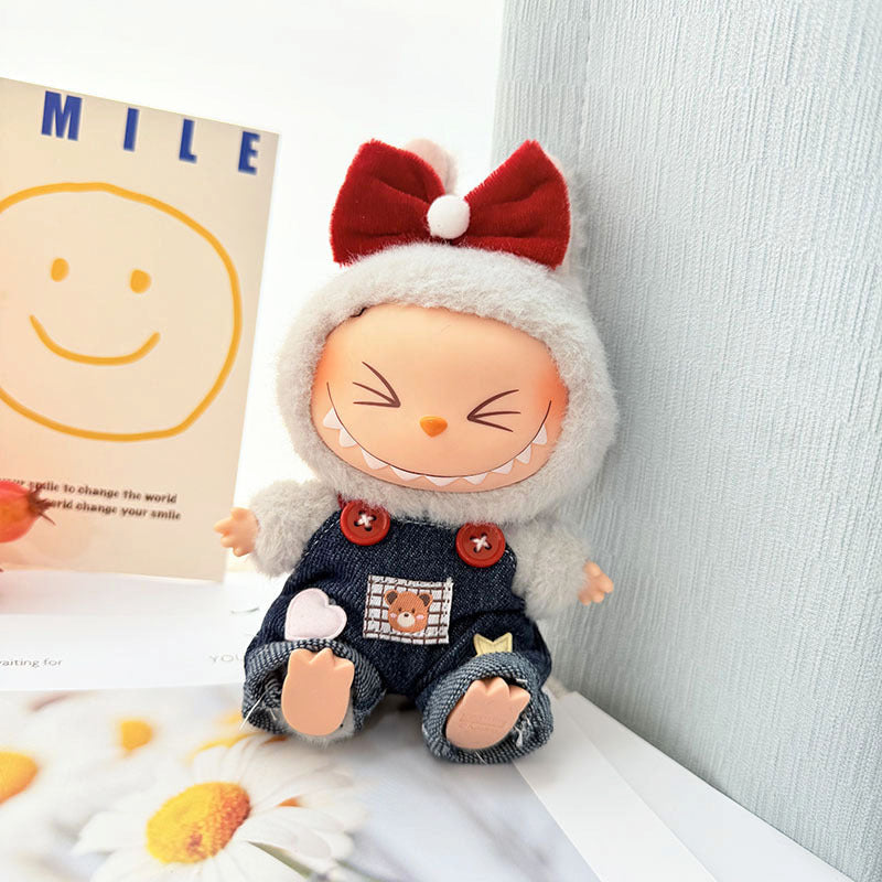 [Clothes only] 17cm Labubuwa clothes LABUBU blind box sitting party first, second and third generation denim strap skirt