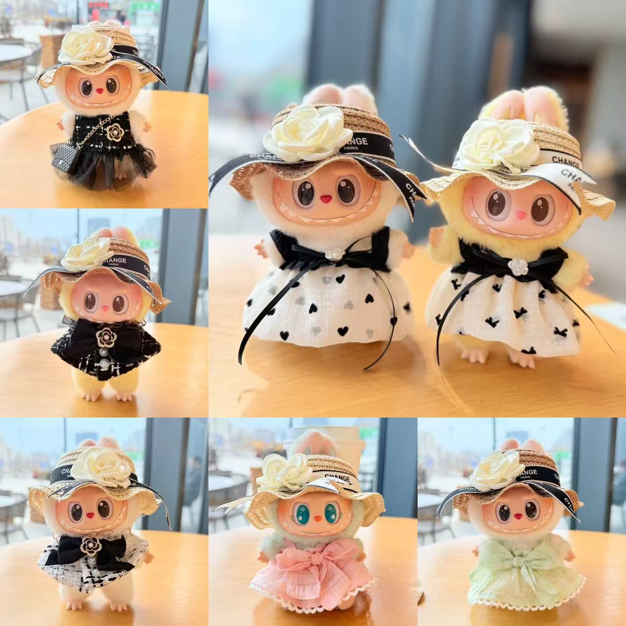 [Clothes only] First and second generation keychain Labubu clothes pendant Labub black fragrant camellia skirt straw hat