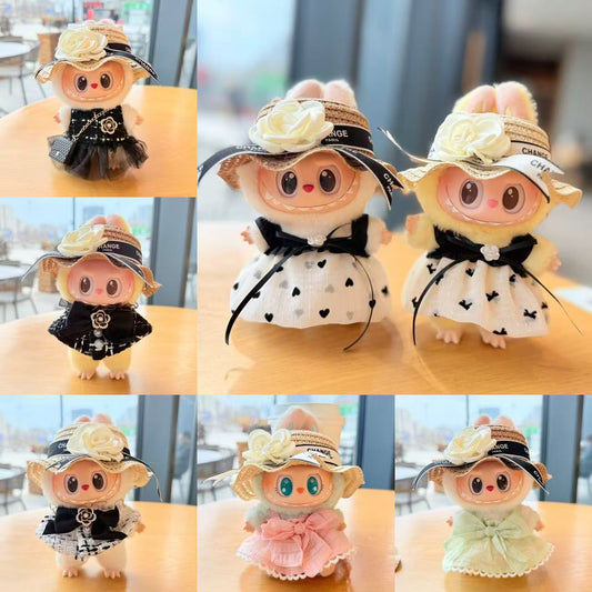 [Clothes only] First and second generation keychain Labubu clothes pendant Labub black fragrant camellia skirt straw hat
