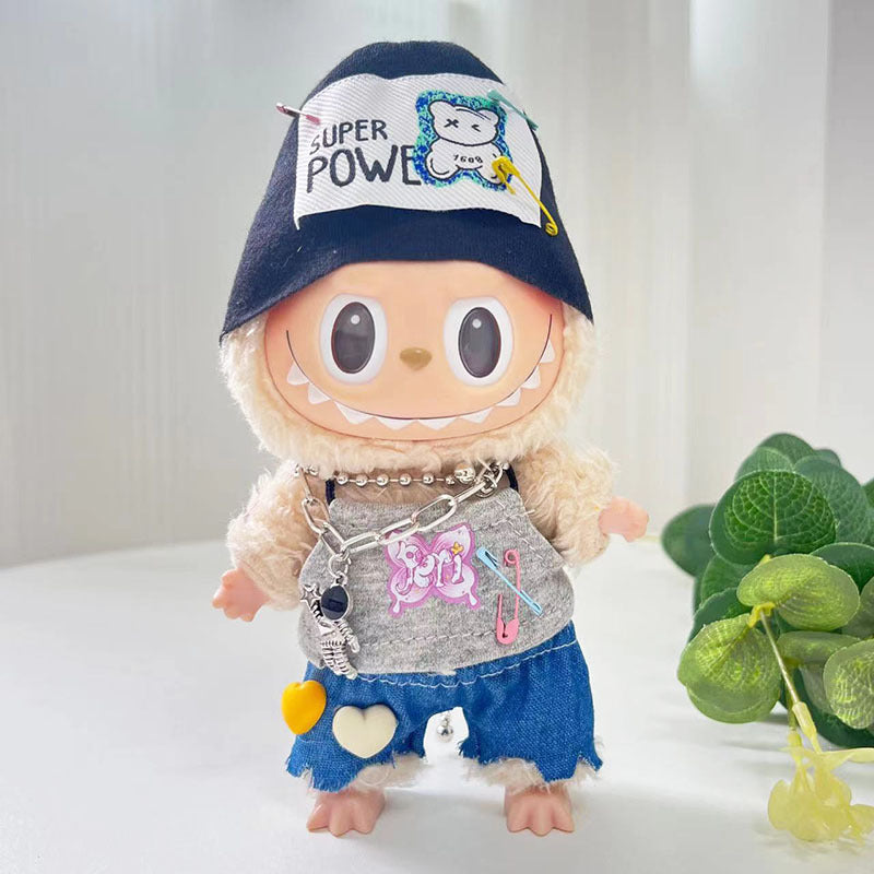 [Clothes only] 17cm labubu cloth blind box pendant doll for hip hop girl suit cute and cute