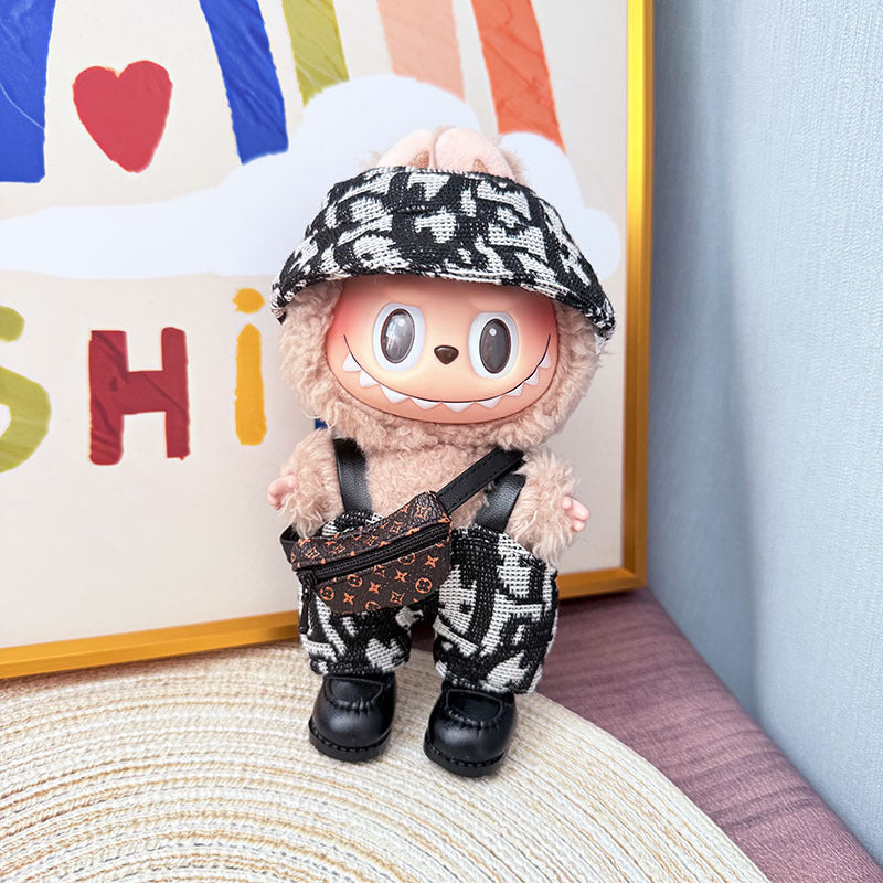 Clothes only] First and second generation Labubu clothes pendant Labubu sitting baby clothes leather clothes urban letter overalls