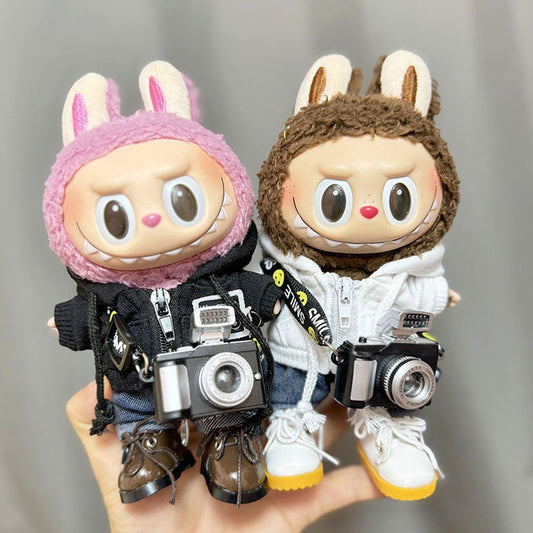 [Clothes only] 17cm Rab cloth pendant labubu doll keychain baby clothes zipper sweater camera pack
