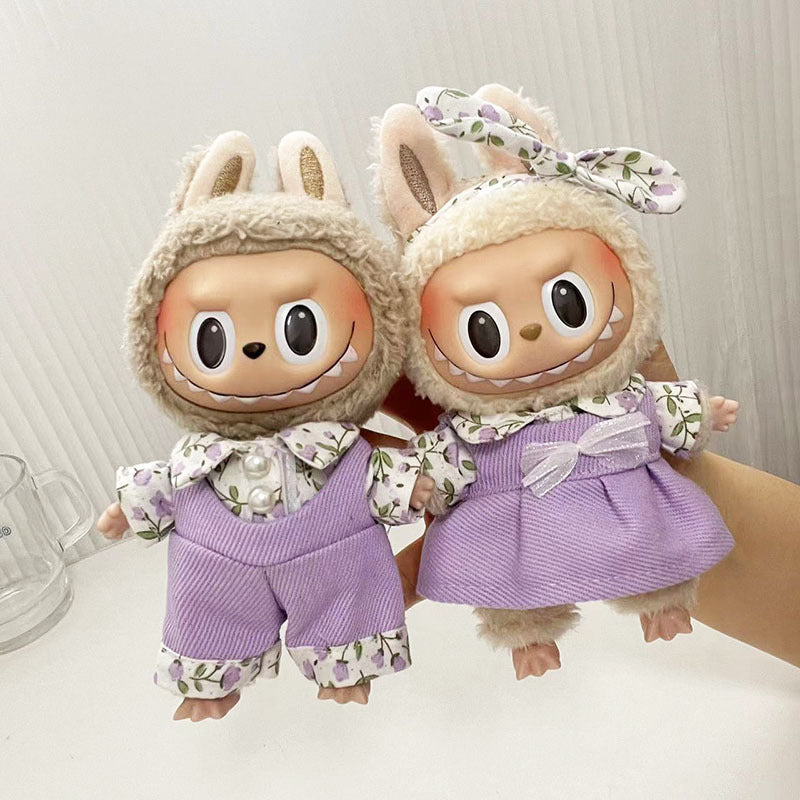 [Clothes only] 17cm pendant rabub clothes purple lavender couple suit labubu doll clothes cute