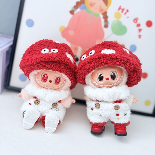 The first, second and third generation keychain Labubu clothes pendant Labubu baby clothes big eyes mushroom overalls cute