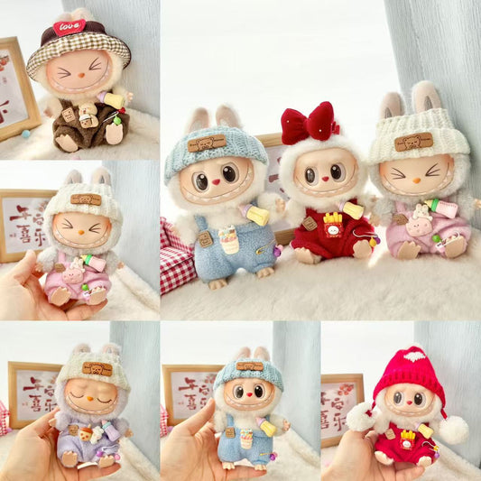 Clothes only] First and second generation Labubu clothes pendant Labubu sitting baby clothes love sweater bear earcap set