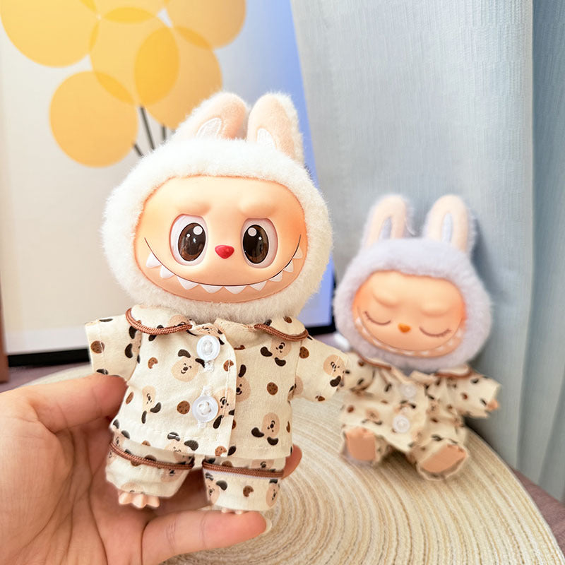 [Clothes only] One, two and three generations Labubu clothes pendant Labubu sitting baby clothes milk tea puppy pajamas set