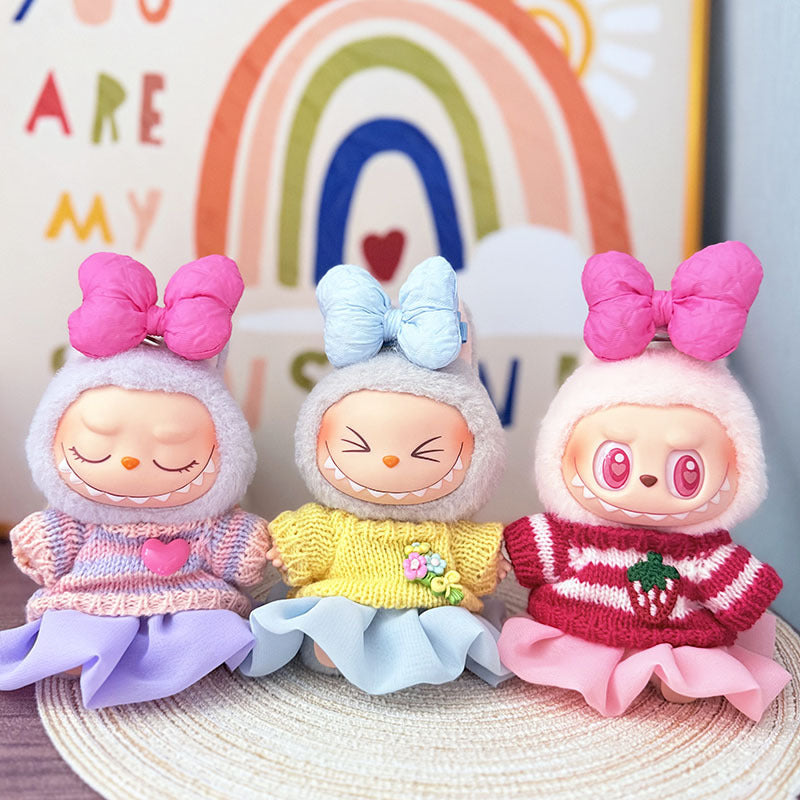 [Clothes only] One, two and three generations Labubu clothes pendant Labubu sitting baby clothes sweater jelly gauze skirt set