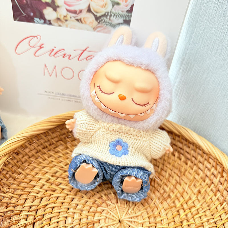 [Clothes only] First and second generation keychain Labubu clothes pendant Labubu baby clothes pink and blue flower sweater