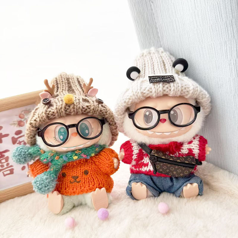 Clothes only] First and second generation Labubu clothes pendant Labubu sitting baby clothes orange dog sweater antler hat set