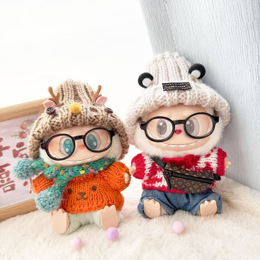 Clothes only] First and second generation Labubu clothes pendant Labubu sitting baby clothes orange dog sweater antler hat set