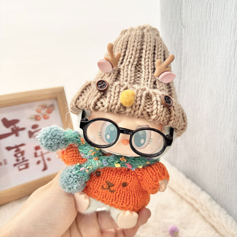 Clothes only] First and second generation Labubu clothes pendant Labubu sitting baby clothes orange dog sweater antler hat set