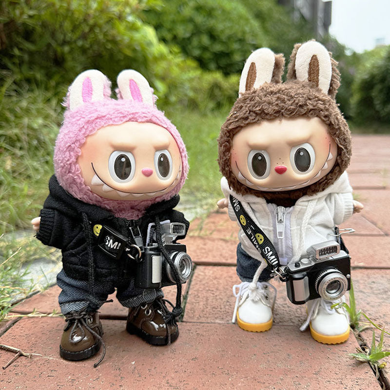 [Clothes only] 17cm Rab cloth pendant labubu doll keychain baby clothes zipper sweater camera pack