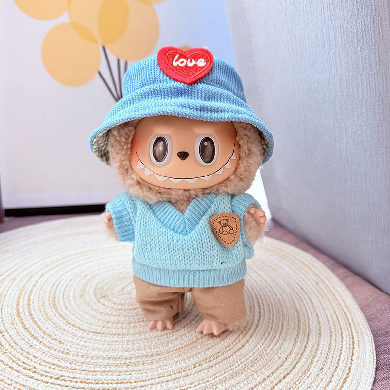 [Clothes only] One, two and three generations Labubu clothes pendant Labubu sitting baby clothes sky blue bear sweater set