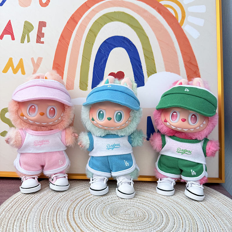 The first, second and third generation Labubu clothes pendant Labubu sitting party baby clothes peaked cap LA sports suit trend