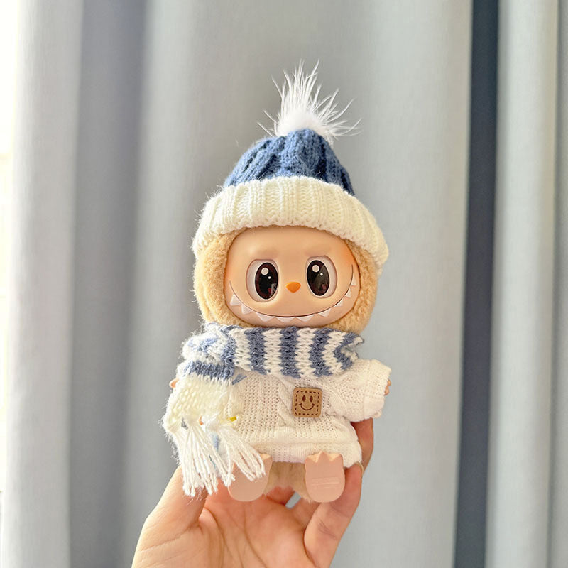 [Clothes only] First and second generation keychain Labubu clothes pendant Rabub sitting blue hat sweater knitted sweater