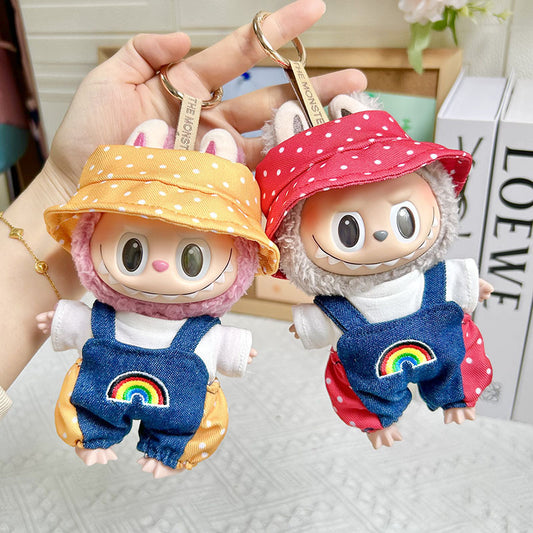 [Clothes only] 17cm pendant rabub clothes rainbow polka dot overalls set labubu doll clothes cute