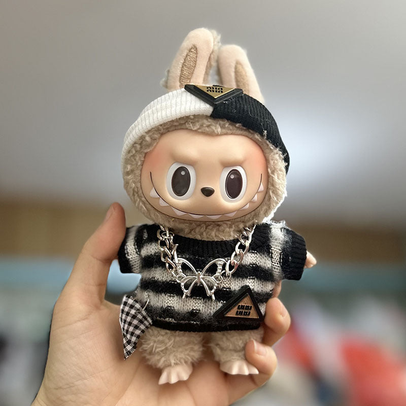 [Clothes only] 17cm pendant, Labubu clothes, keychain Labubu doll, replacement baby clothes, dinosaur onesie.