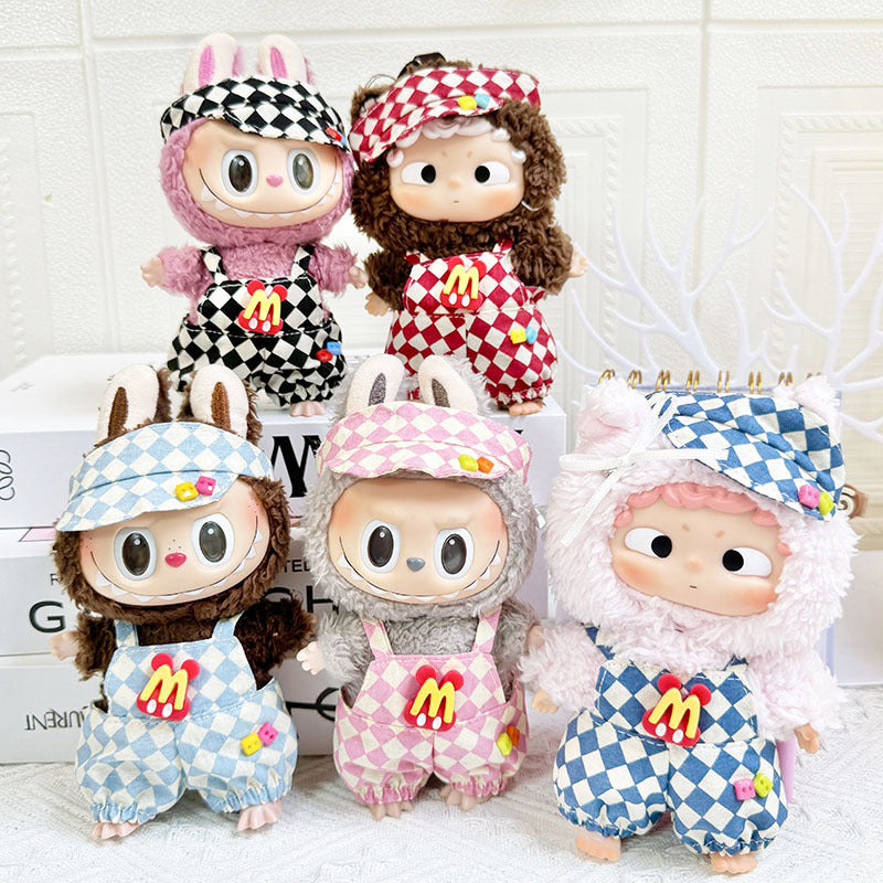 [Clothes only] 17cm pendant Labubu clothes Labubu doll rhombus grid M Danglao overalls set cute
