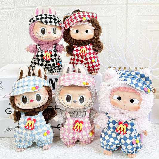 [Clothes only] 17cm pendant Labubu clothes Labubu doll rhombus grid M Danglao overalls set cute