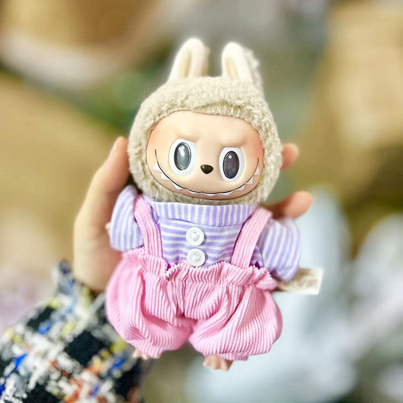 [Clothes only] 17cm bag hanging Labubu blind box Macaron Labubu cow set plush doll