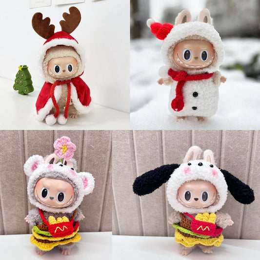15Cm blind box Labubu handmade little dinosaur onesie little snowman labubu pendant Christmas outfit cute