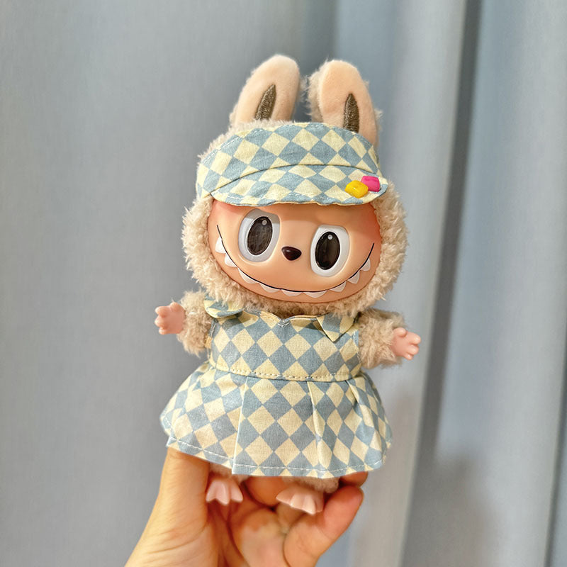 [Clothes only] 17cm pendant Labubu clothes Labubu doll rhombus overalls dress couple outfit