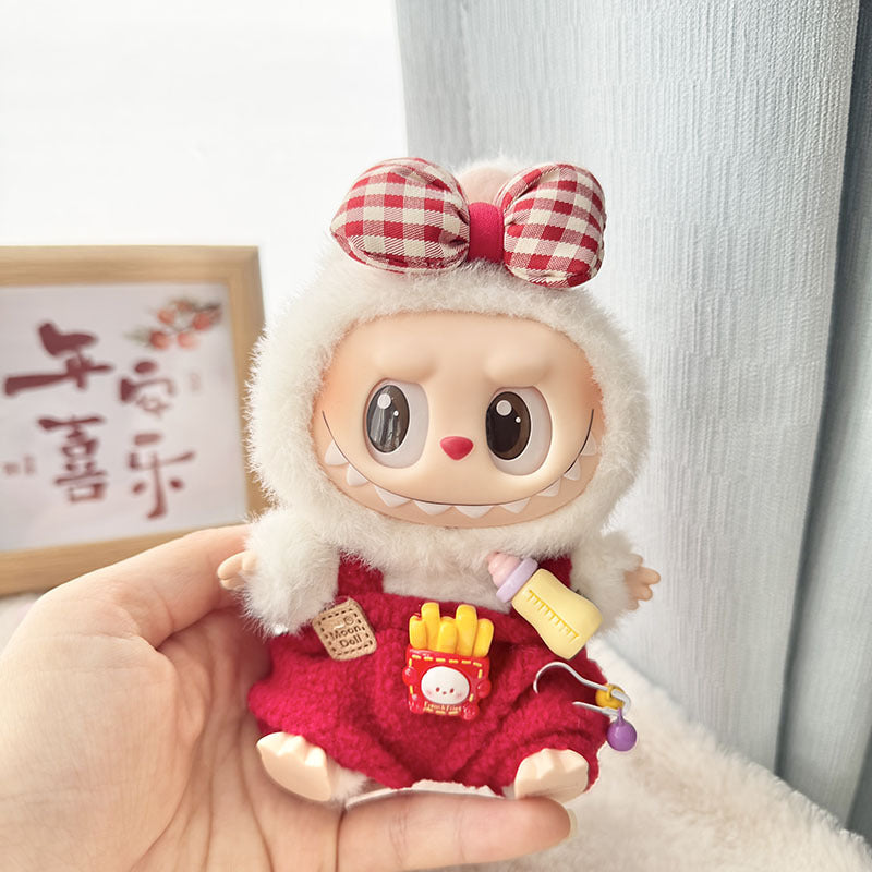 Clothes only] First and second generation Labubu clothes pendant Labubu sitting baby clothes love sweater bear earcap set