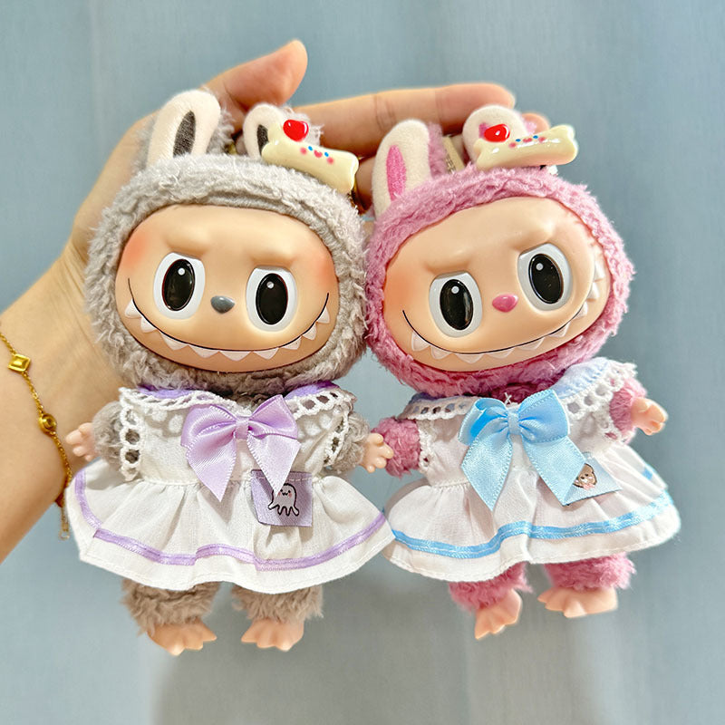 [Clothes only] 17cm Rab cloth with pendant labubu keychain baby clothes gold silk pretty girl dress female