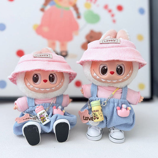 First and second generation keychain Labubu clothes pendant Labubu baby clothes pink and blue bear music overalls set cute