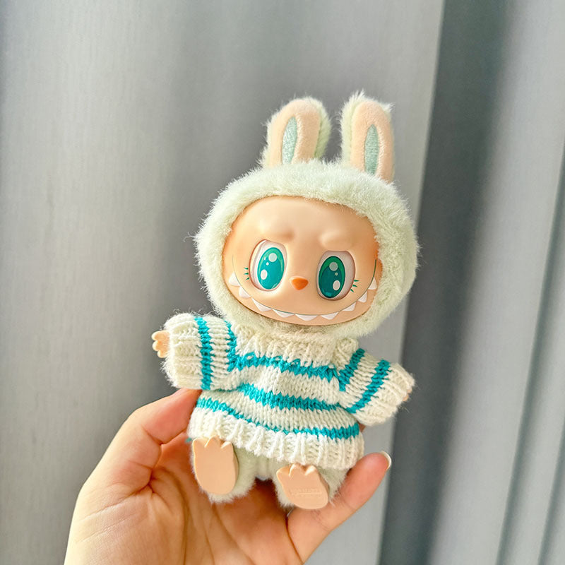 [Clothes only] One, two and three generations of keychains Labubu clothes pendant Labubu sitting party pink and white striped sweater