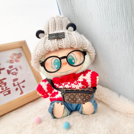 Clothes only] First and second generation Labubu clothes pendant Labubu sitting baby clothes love sweater bear earcap set