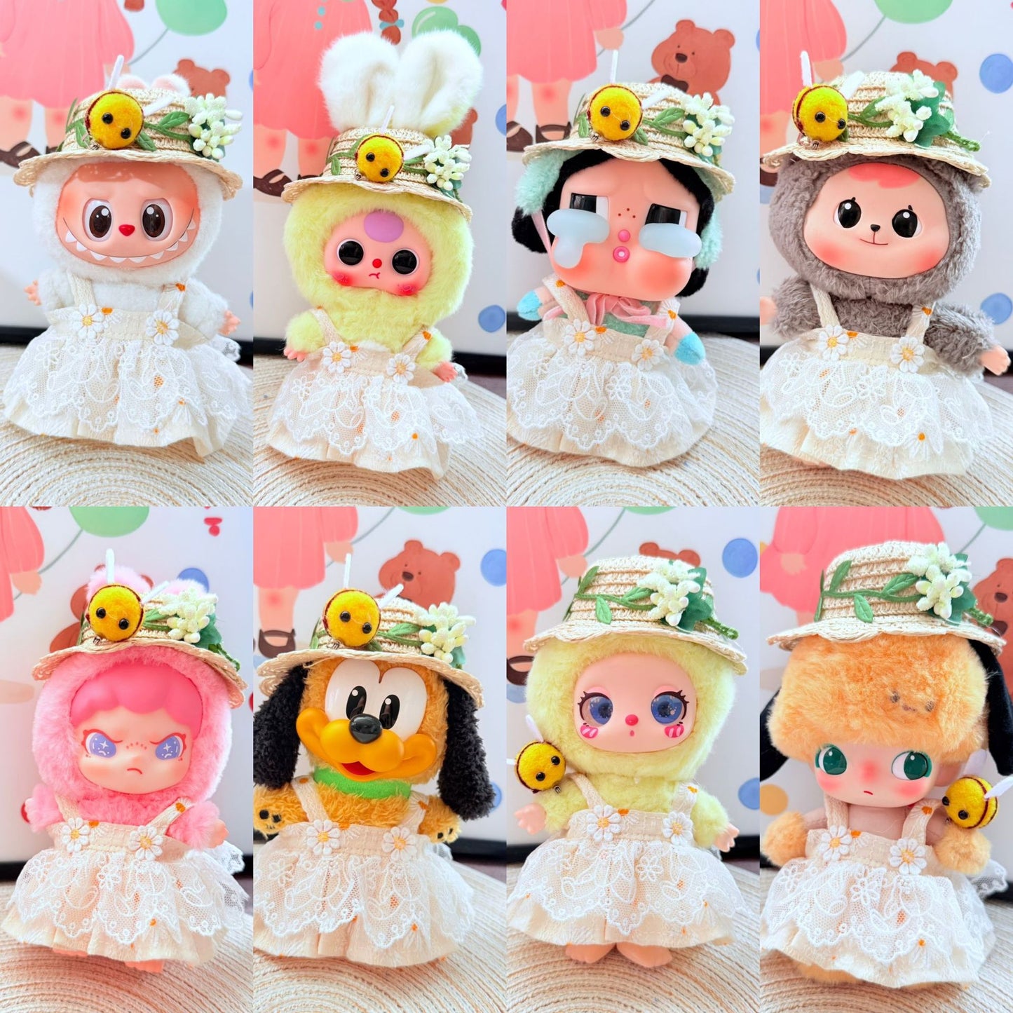 [Clothes only] First and second generation keychain Labubu clothes pendant Labubu baby clothes, daisy blooming straw hat set.