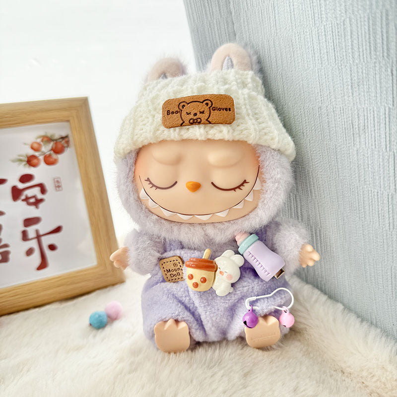 Clothes only] First and second generation Labubu clothes pendant Labubu sitting baby clothes love sweater bear earcap set