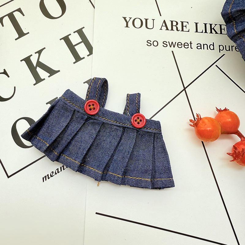 [Clothes only] 17cm Labubuwa clothes LABUBU blind box sitting party first, second and third generation denim strap skirt