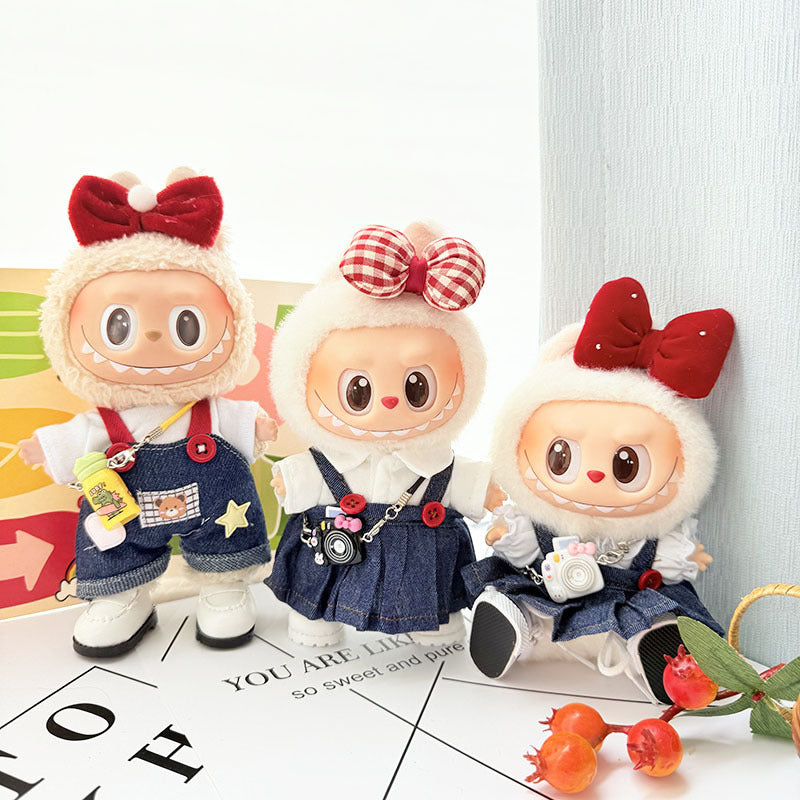 [Clothes only] 17cm Labubuwa clothes LABUBU blind box sitting party first, second and third generation denim strap skirt