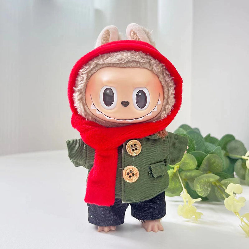[Clothes only] 17cm labubu cloth blind box pendant doll with green military coat set cute