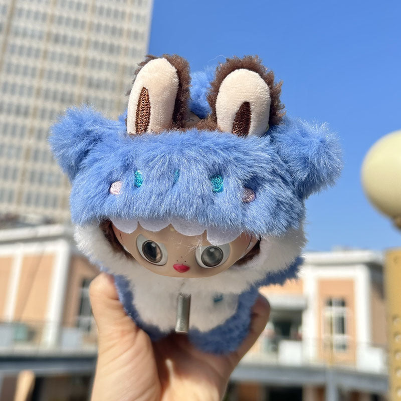 [Clothes only] 17cm pendant rabub clothes foot-wrapped one-piece blue shark fish labubu doll clothes are cute and cute.