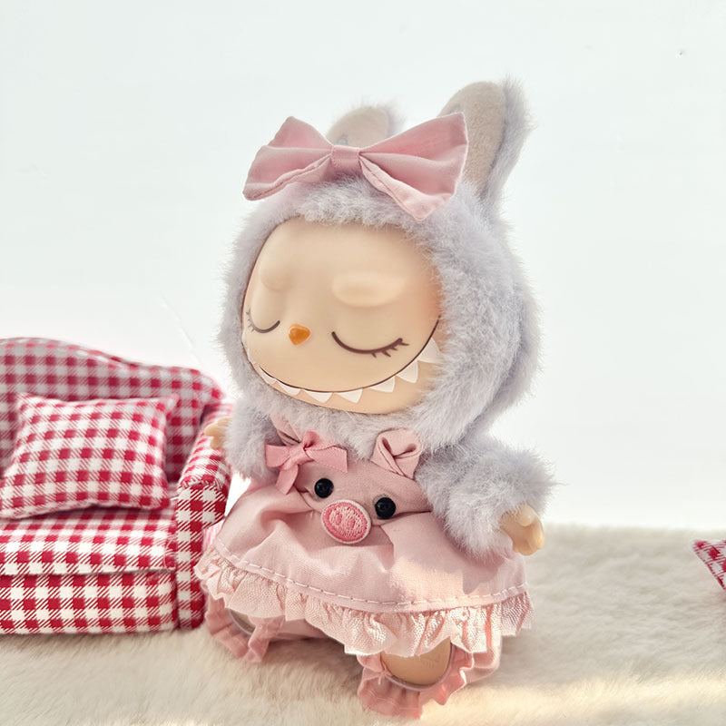 [Clothes only] First and second generation Labubu clothes pendant Labubu sitting party baby clothes pink piggy strap skirt cute