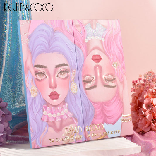 KEVIN & COCO 72-color eyeshadow disc folding model, pearlescent matte earth color lasting European and American style