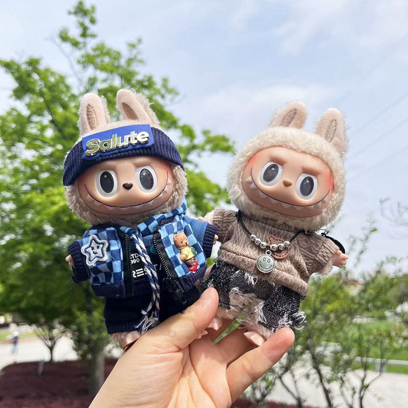 [Clothes only] 17cm pendant, rabub clothes, blue trendy set, keychain, labubu doll clothes, cute.