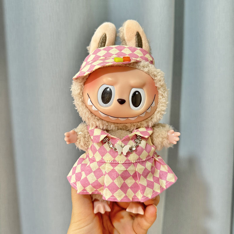 [Clothes only] 17cm pendant Labubu clothes Labubu doll rhombus overalls dress couple outfit