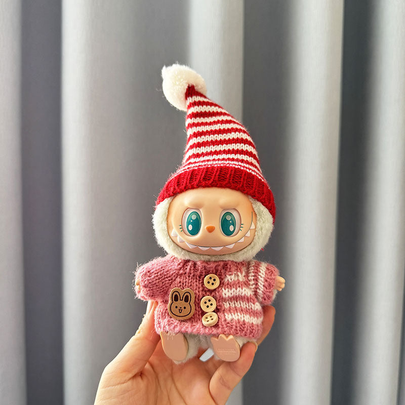 [Clothes only] 1st/2nd generation Labubu clothes pendant Labubu sitting party baby clothes striped buckle sweater