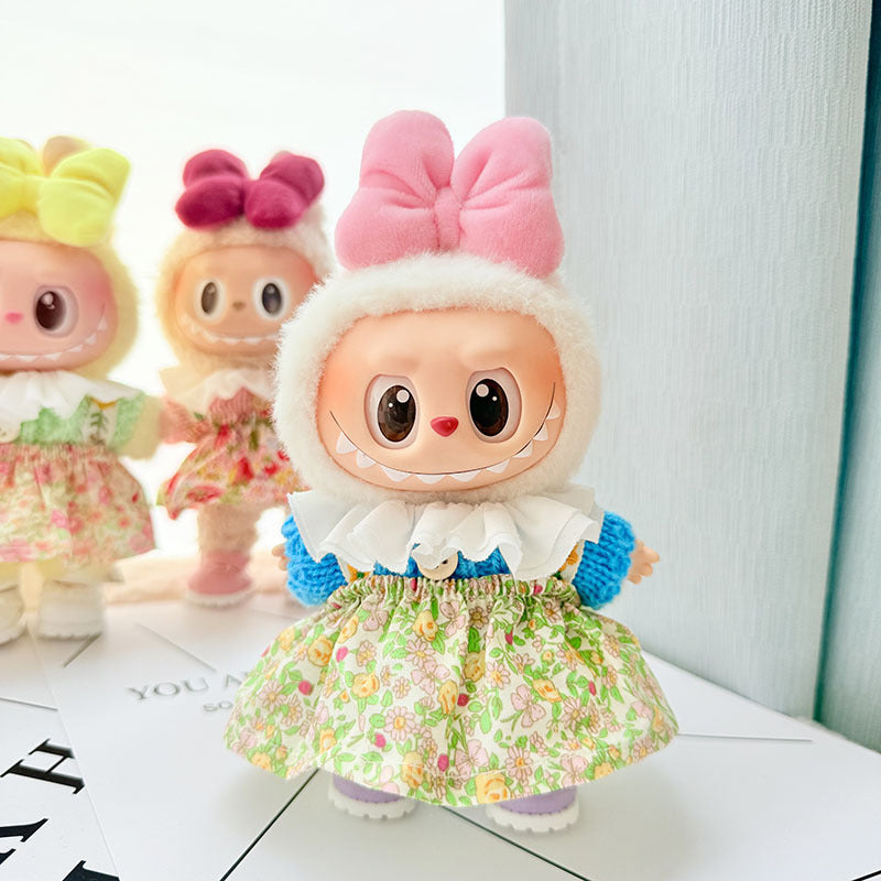 [Clothes only] First and second generation keychain Labubu clothes pendant Labubu baby clothes pink and blue flower sweater