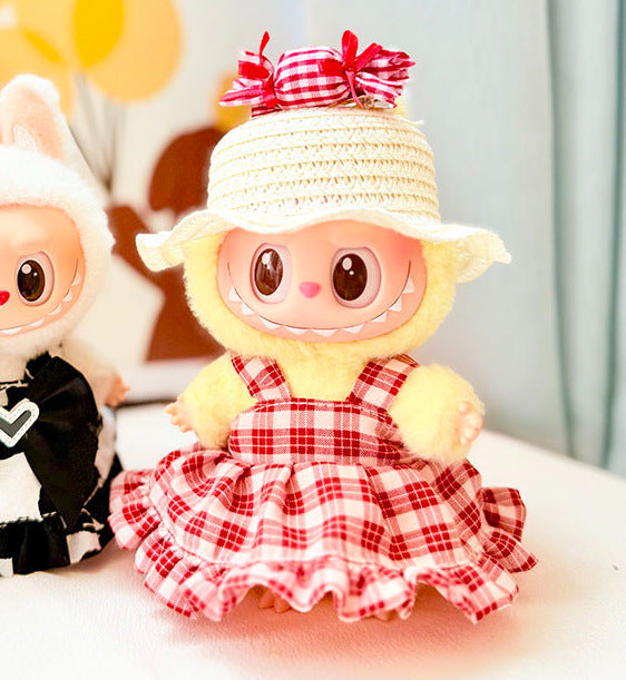 [Clothes only] First and second generation keychain Labubu clothes pendant Labubu baby clothes red grid black and white sweet dream skirt