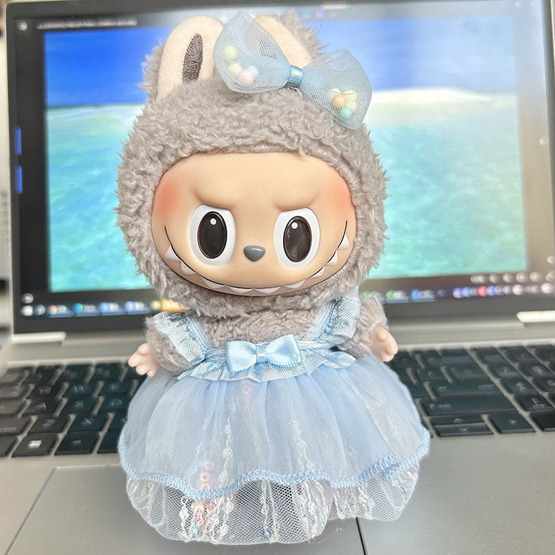 [Clothes only] 17cm pendant rabub clothes colored yarn sequined skirt set labubu doll clothes cute and cute