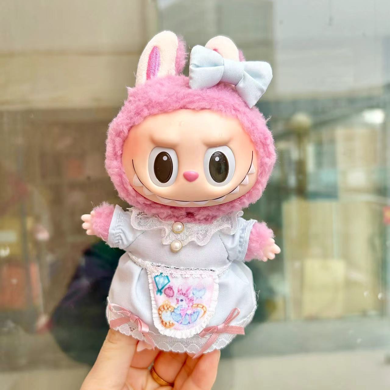 [Clothes only] 17cm pendant, Labubu clothes, keychain Labubu doll, replacement baby clothes, dinosaur onesie.