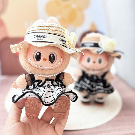 [Clothes only] One, two and three generations Labubu clothes pendant Labubu sitting baby clothes plaid fragrant wind strap skirt
