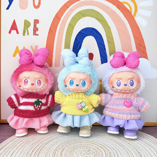 [Clothes only] One, two and three generations Labubu clothes pendant Labubu sitting baby clothes sweater jelly gauze skirt set
